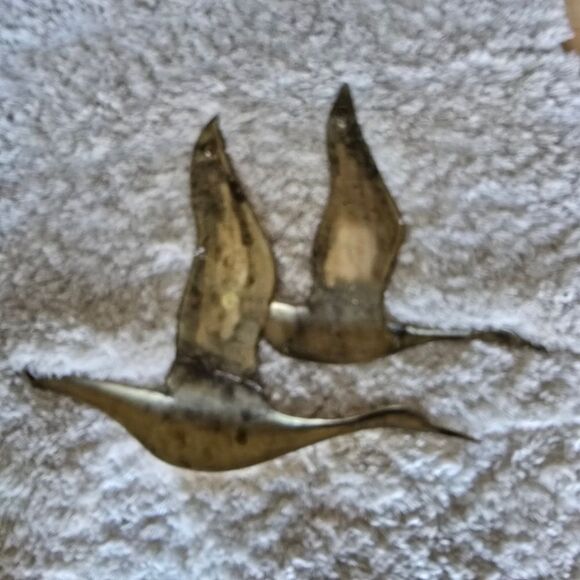 Vintage Flying Geese Ducks  Musketeers Wall Art MCM Decor Solid Brass Birds - Picture 10 of 10